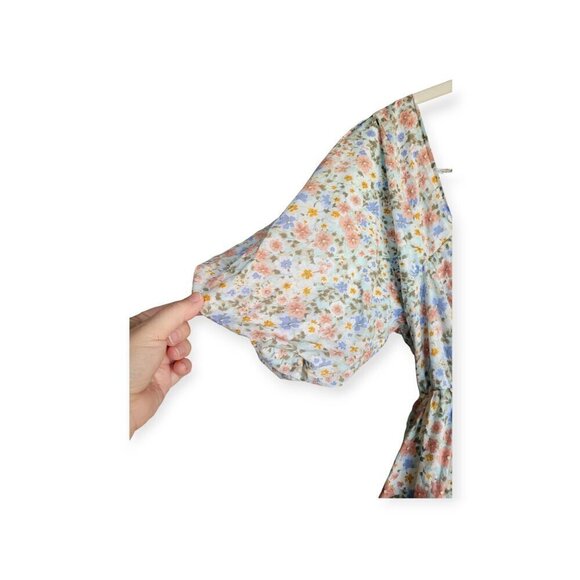 Romantic Pastel Floral Puff Sleeve Mini Dress by Mable - Picture 5 of 12